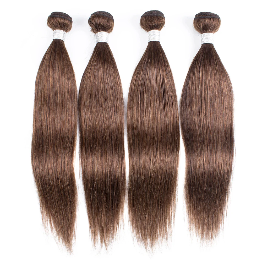 Gemlong Hair Color #4 Dark Brown 4 Bundles Remy Indian Human Hair Extension Straight 400g/Lot Chocolate Brown Thick Ends Wefts
