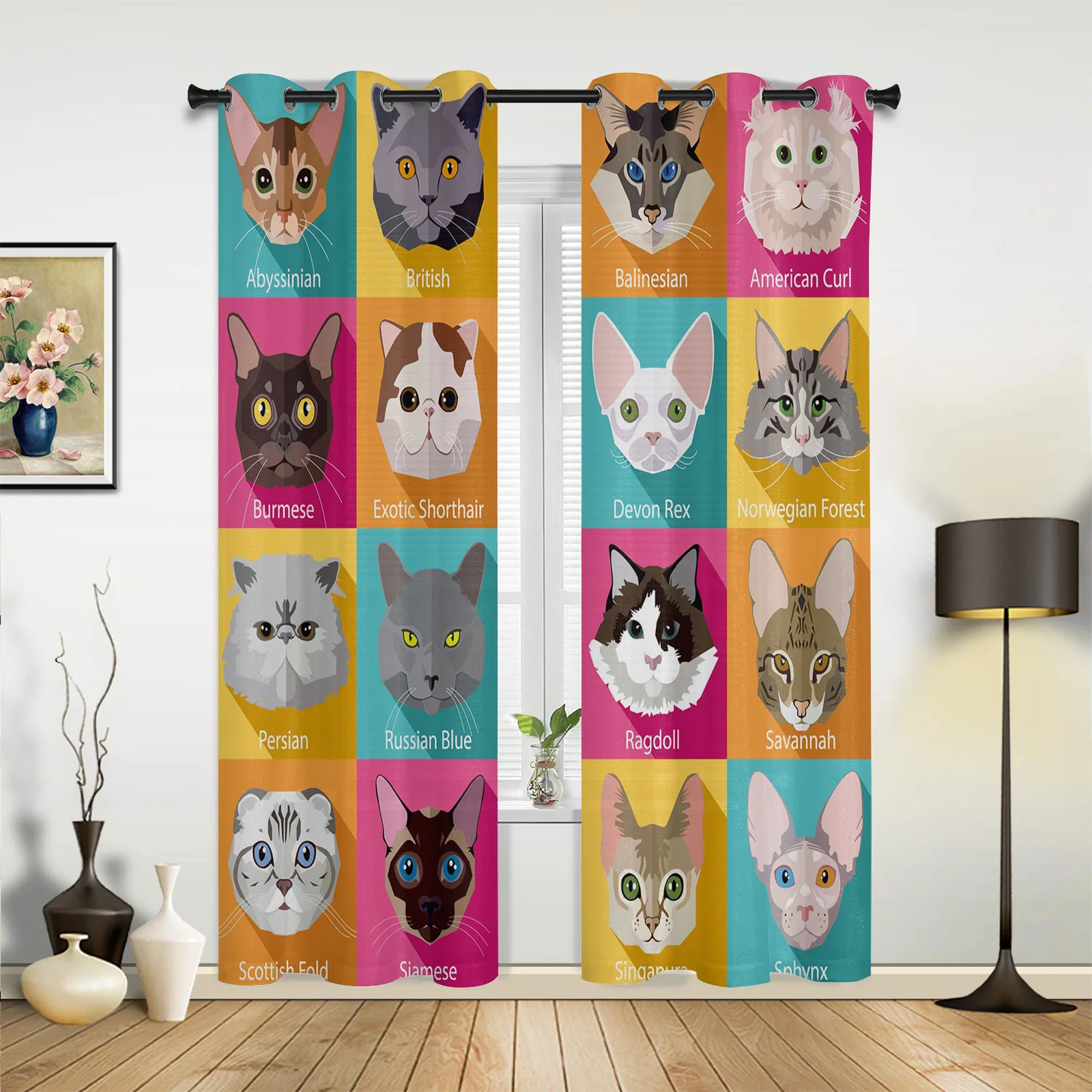 

Animal Pet Cat Colorful Curtains for Bedroom Living Room Drapes Kitchen Children's Room Window Curtain Modern Home Decor