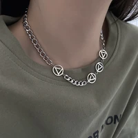 link necklaceround silver link chain y2k necklace choker flat paperclip necklace jewelryletter necklace triangle necklace gift