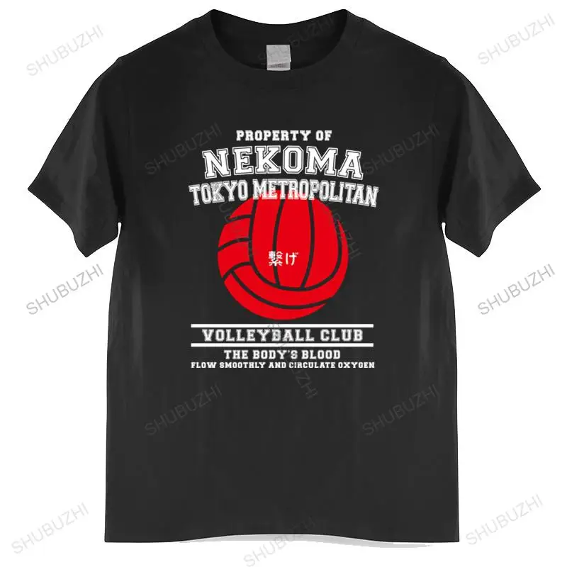 

Мужская хлопчатобумажная футболка Топы с вырезом под горло Комплектация Nekoma Токийский Метрополитен волейбольный клуб футболка Японская м...