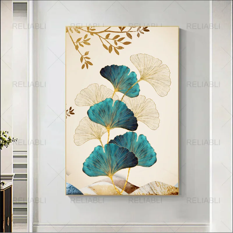 Золотой гинкго билоба абстрактные листья плакат и принты Современная Картина на