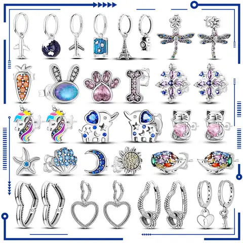 Pandora Original Female Earrings of Sterling Silver 925 Service in the form of a heart Eternity U-shaped Flot Circus Female evening ...