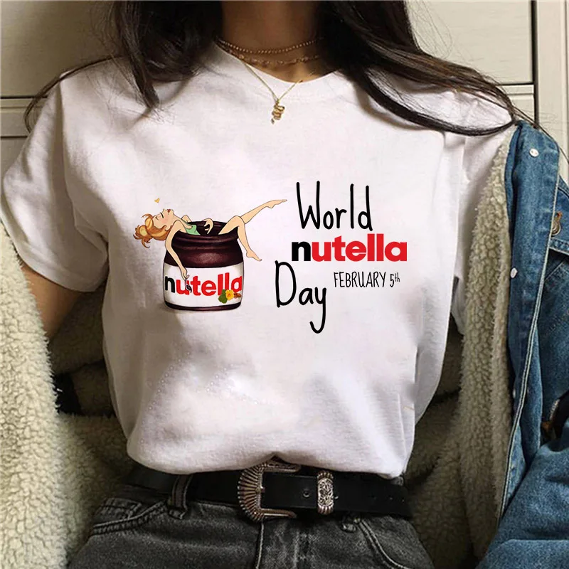 Женская футболка с принтом Nutella Girl модная в стиле Харадзюку симпатичная