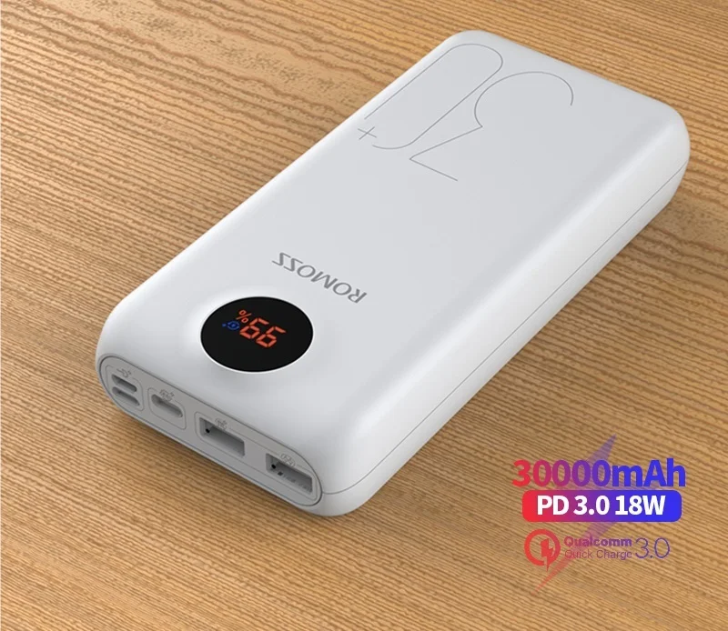 

Внешний аккумулятор ROMOSS SW30 Pro на 30000 мА · ч с портом USB Type-C и поддержкой быстрой зарядки