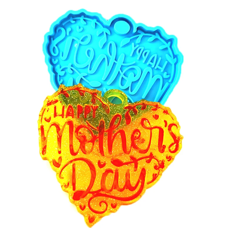 

DIY Craft Keychain Epoxy Resin Molds Shiny Glossy Happy Mother Days Letters Silicone Mold Pendant Necklace Jewelry Making Moulds
