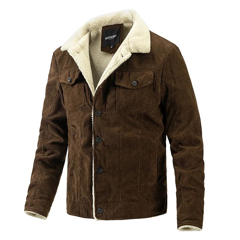 

Men's Coat Autumn Winter Slim Vintage Lapel Thick Corduroy Jacket Youth Men's Top Single Breasted Outerwear & Coats