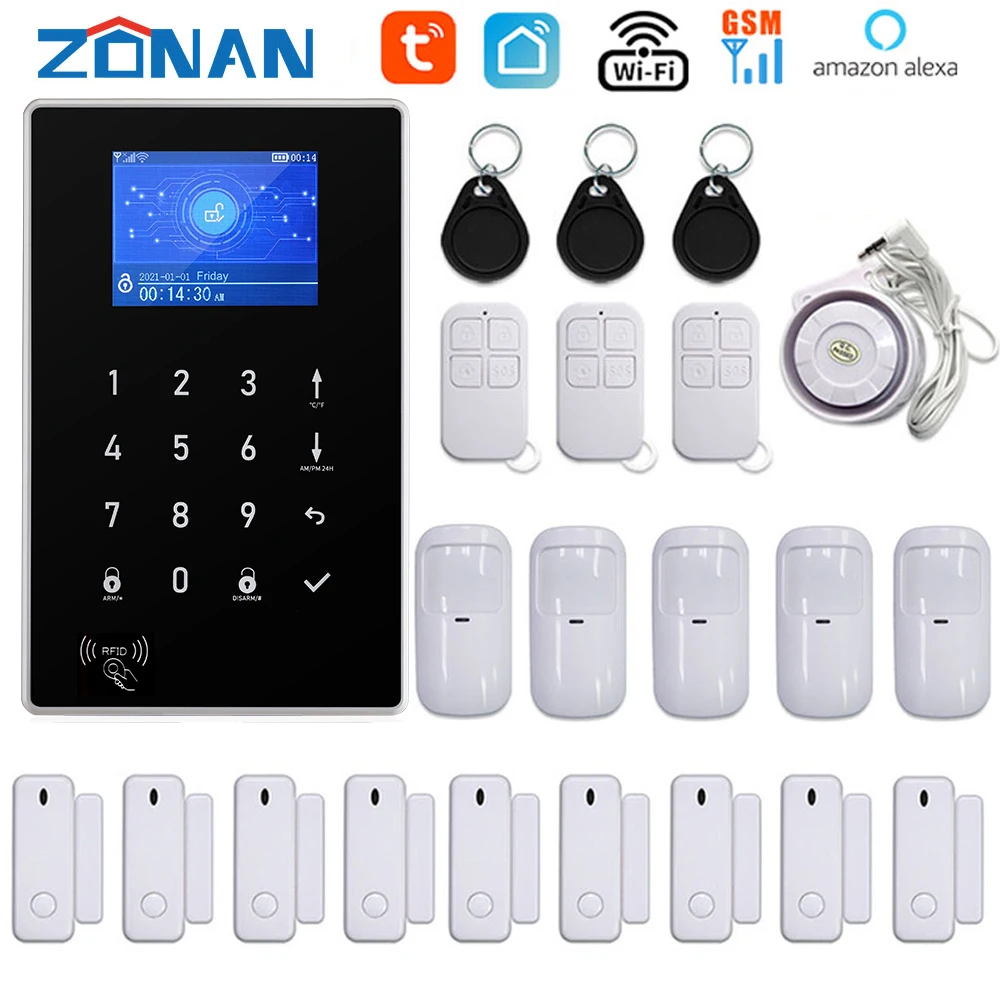 ZONAN Alarm System for Home Burglar Security Alarm Kit 433MHz WiFi GSM Alarm Wireless Tuya Smart House App Control Alexa Google