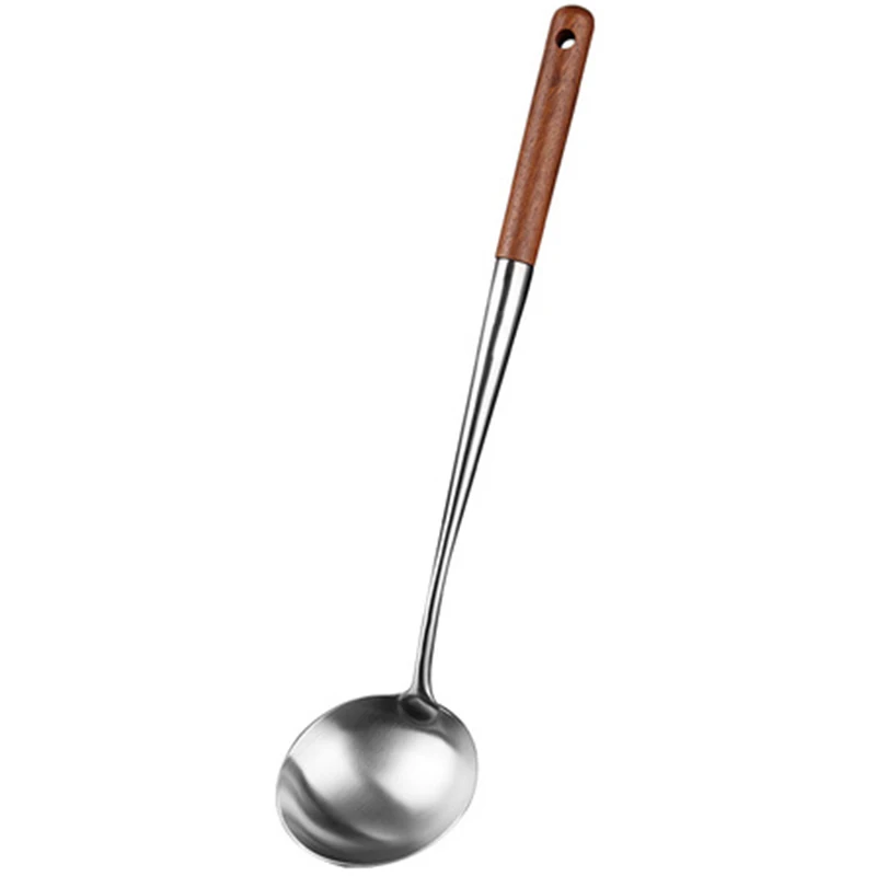 

304 Stainless Steel Frying Spoon With Rosewood Handle and Extended Chef Special Frying Spoon