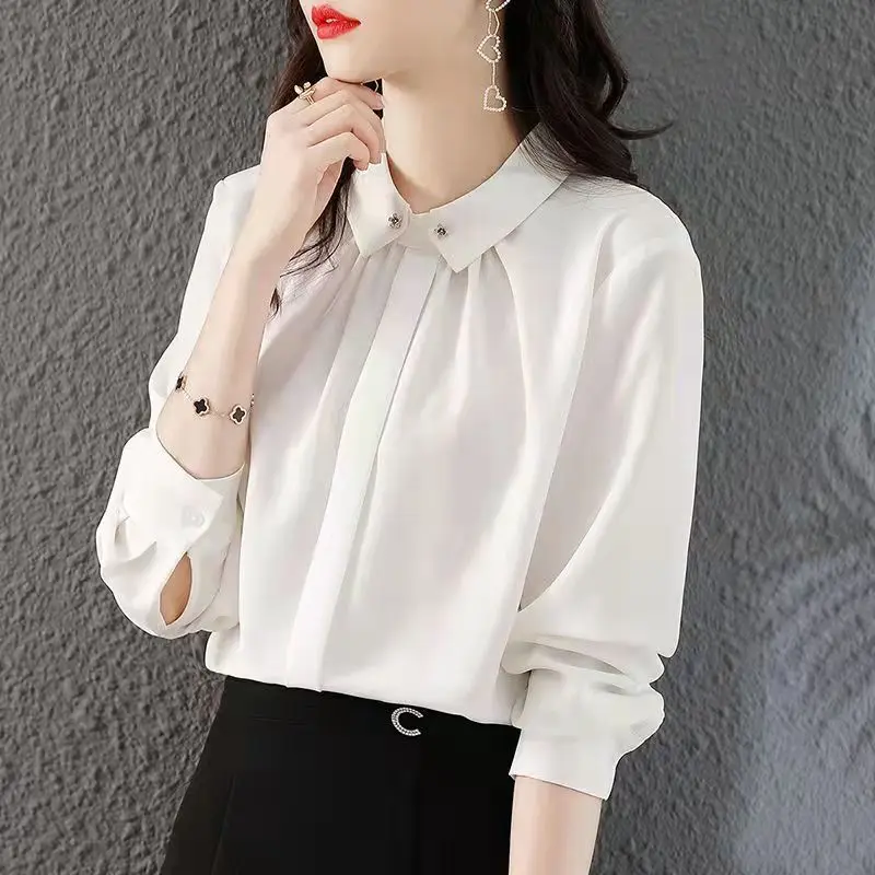 

Blouse for Women & Girls Autumn Ladies Tops with A Turn-down Collar 2022 Spring Summer Long-sleeved Blusas De Mujer T07