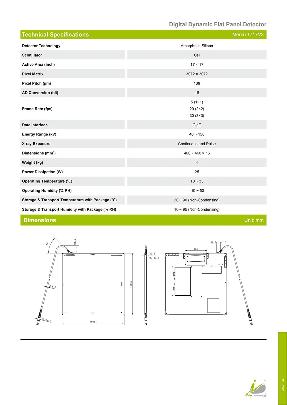 ския Мерку 1717V3 Динамический плоский панельный детектор FPD в реальном времени