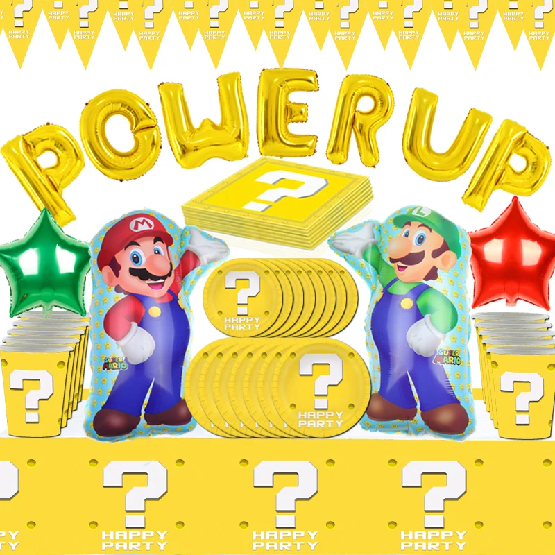 

Super Mario Bros Treat Boxes Cartoon Game Kids Birthday Party Decorations Paper Plate Balloons Tableware Baby Shower Supplies
