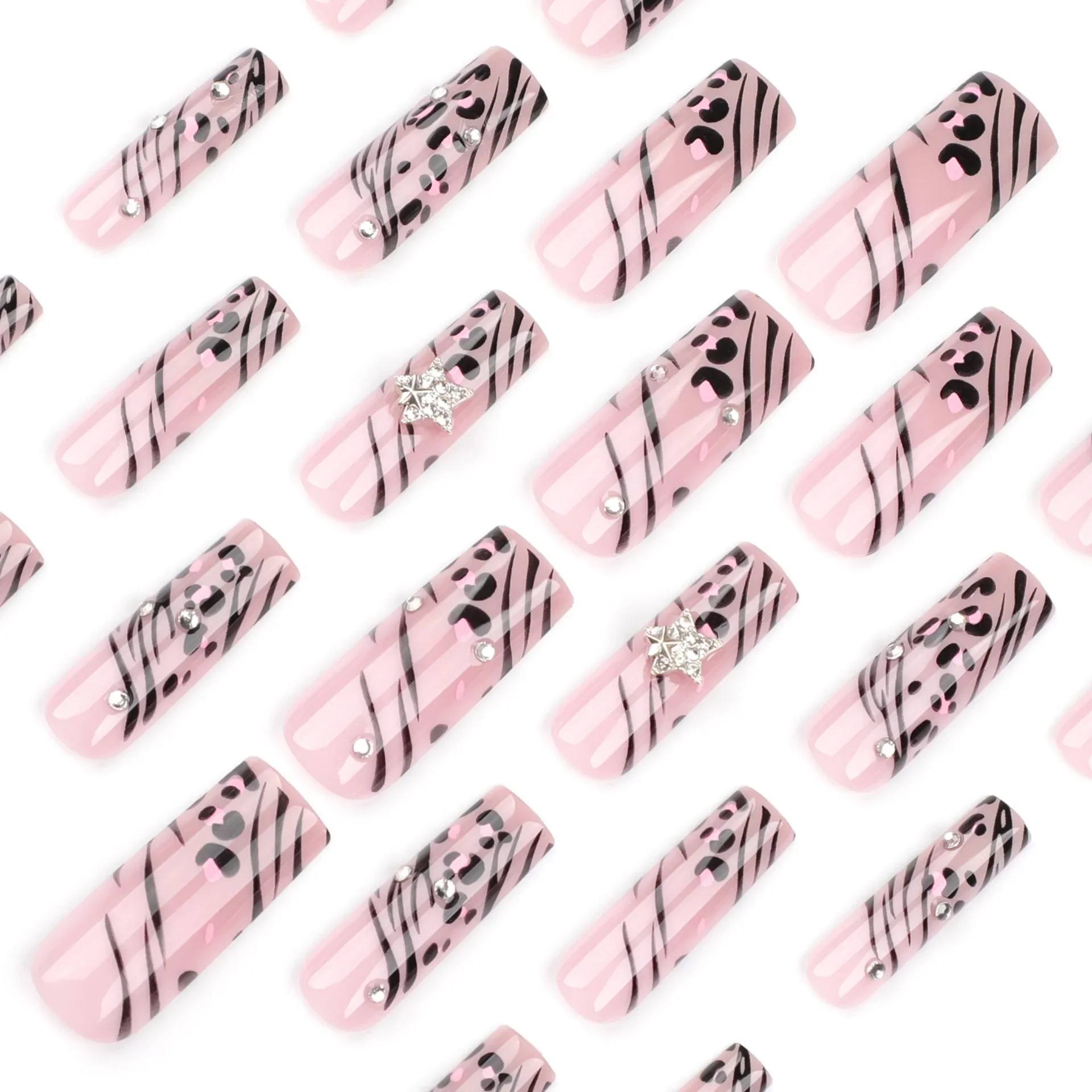 Французский леопардовый принт пятиконечная звезда стразы полоска длинные