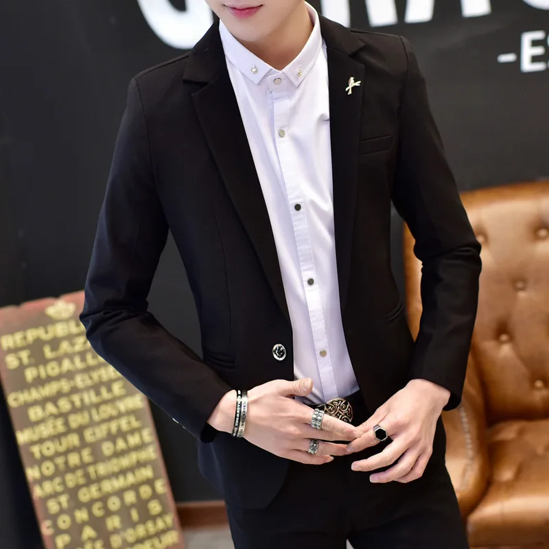 

HOO 2022 Men's Spring and Autumn New Slim Fit One Button blazer Youth Professional Casual blazer