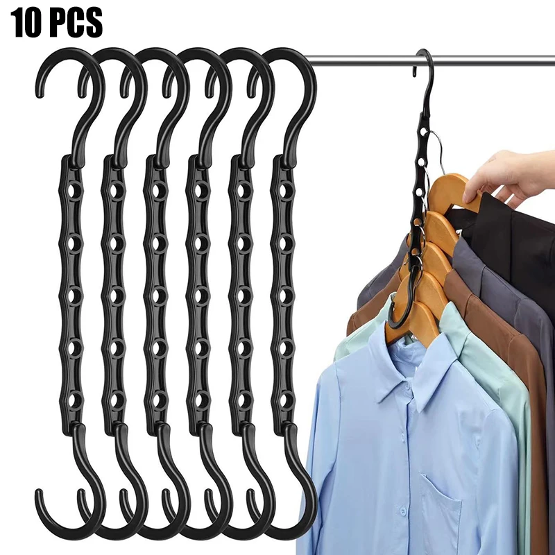 

10pcs Magic Space Saving Hanger Smart Hanger Hooks Sturdy Cascading Hangers 5 Holes Heavy Clothes Closet Organizers Storage
