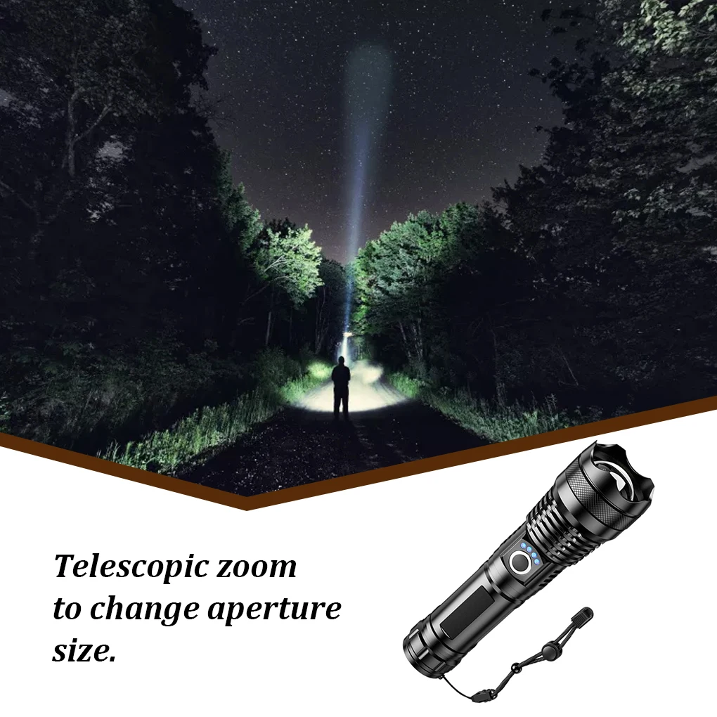 

Flashlight P50 Zoomable Durable Micro Lamp Waterproof Cool System Power Display Portable Strong Lights Outdoor Lighting