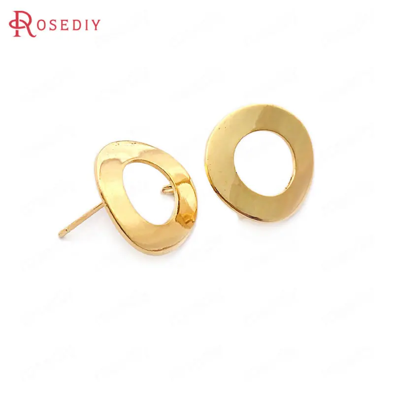 

(33749)10PCS 18MM 24K Gold Color Brass Glossy Arc Surface Circle Stud Earrings Pins High Quality Jewelry Findings Accessories