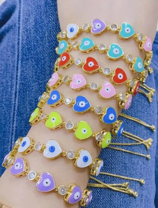 

1pcs heart eye color CZ Copper Enamel Brass Women bracelet pull Link Chain Authentic Jewelry dsf3f