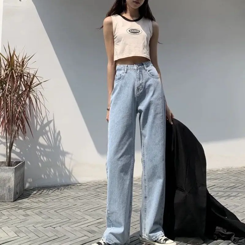 

BTFG 2022 Autumn Women's Casual Fashion High Waist Ladies Loose Wide Legs Slim Jeans Loose Oversized Ladies High Quality Jeans