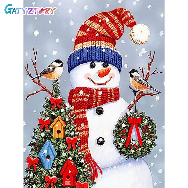 

GATYZTORY Pictures By Number Christmas DIY Kits Acrylic Painting By Numbers Snowman Drawing On Canvas Hand Painted Gift Home Dec