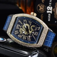 new dragon dial watch luxury brand mens watches for men gold waterproof leather micro paved arab fashion diamond wristwatches