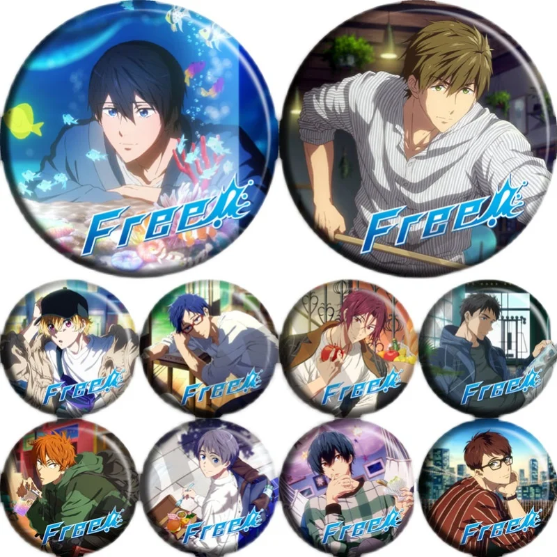 

Free! Action Figure Makoto Tachibana Haruka Nanase Rin Matsuoka Nagisa Hazuki 10 Type Anime Tinplate Badge Toys Children Gifts