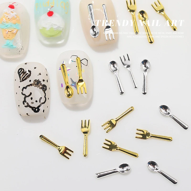 50 шт. смешанная серия Ins Niche посуда ложка вилка для ногтей 3D металлическая форма