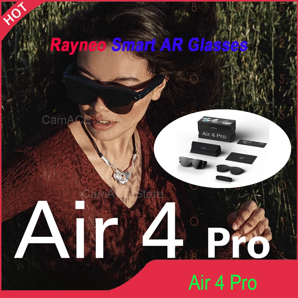 Фото Очки Rayneo Air 4 Pro 3G с голосовым управлением — водонепроницаемые IPX-5, камера 4K, навигация громкой связи, легкий вес, гарнитура №1