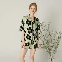 summer new ladies pajamas set floral printed soft sleepwear viscose simple style women short sleevepants 2piece set homewear