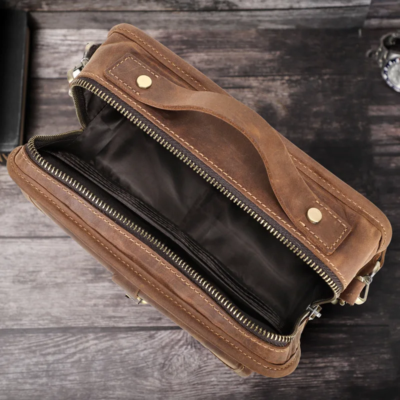 Genuine Leather Men's Messenger Handle Handbag Male Cross Body Bag for IPAD Man Crazy Horse Business Briefcase Big Shoulder Tote