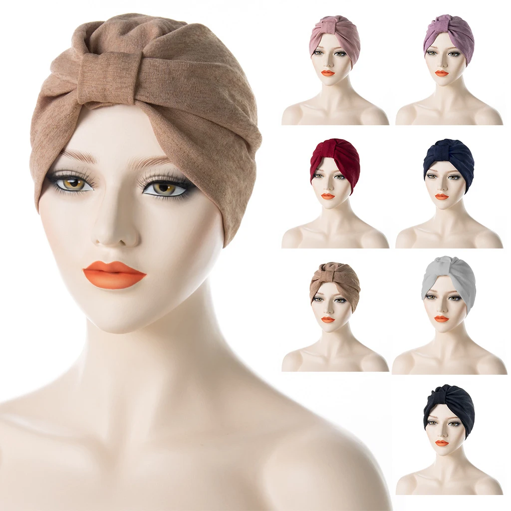 

Pure Colour Knotted Overhead Cap With Ruffle Hundred Fashion Bow Turban Cap Travel Out Ladies Bottoming India Chemotherapy Cap