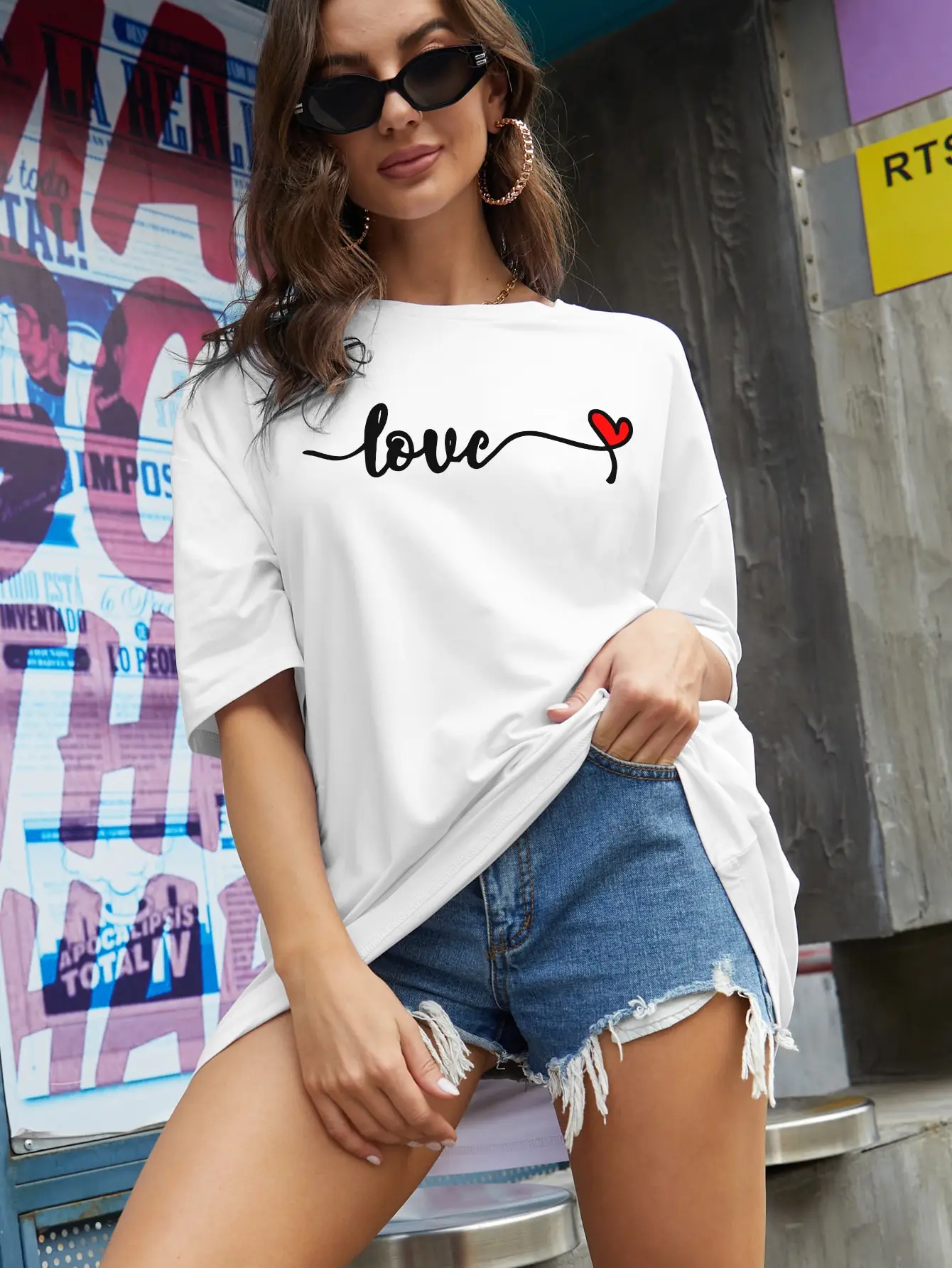 

Love Heartbeat Simplified Letter Graphic T-Shirts Women Breathable O-Neck Tshirt Cotton Soft Short Sleeve Street Casual Tshirts