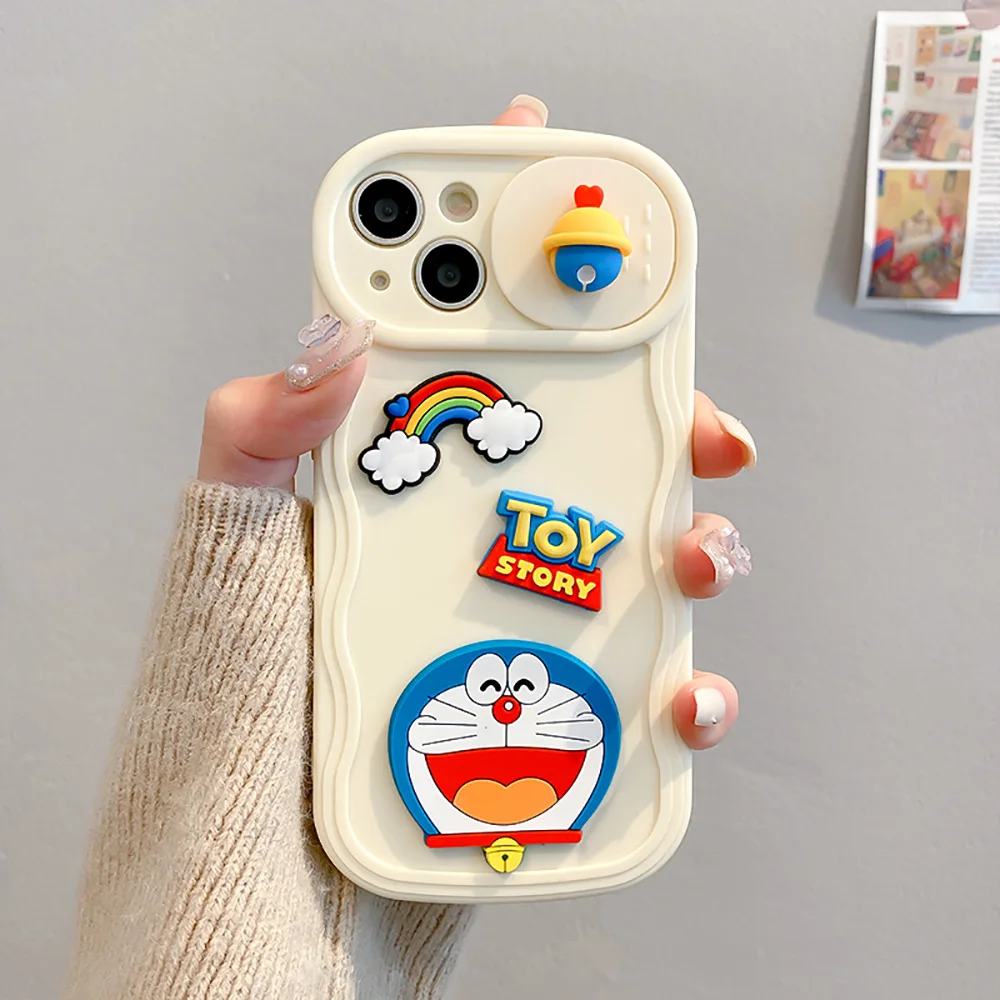 Cute Cartoon Doraemon Push The Window Phone Case for IPhone 14 13 12 11 Pro Max Plus Anti-shatter Silicone Back Cover
