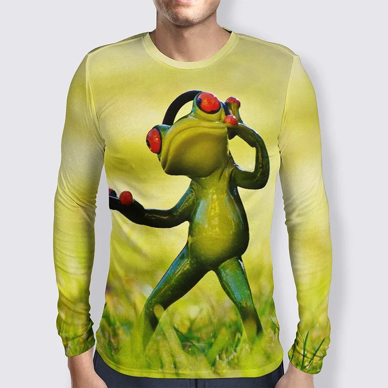 

Футболка мужская с забавным рисунком дерева и лягушки, милая рубашка с длинным рукавом с 3D принтом животного, топ оверсайз, уличная одежда на осень-зиму Y2k