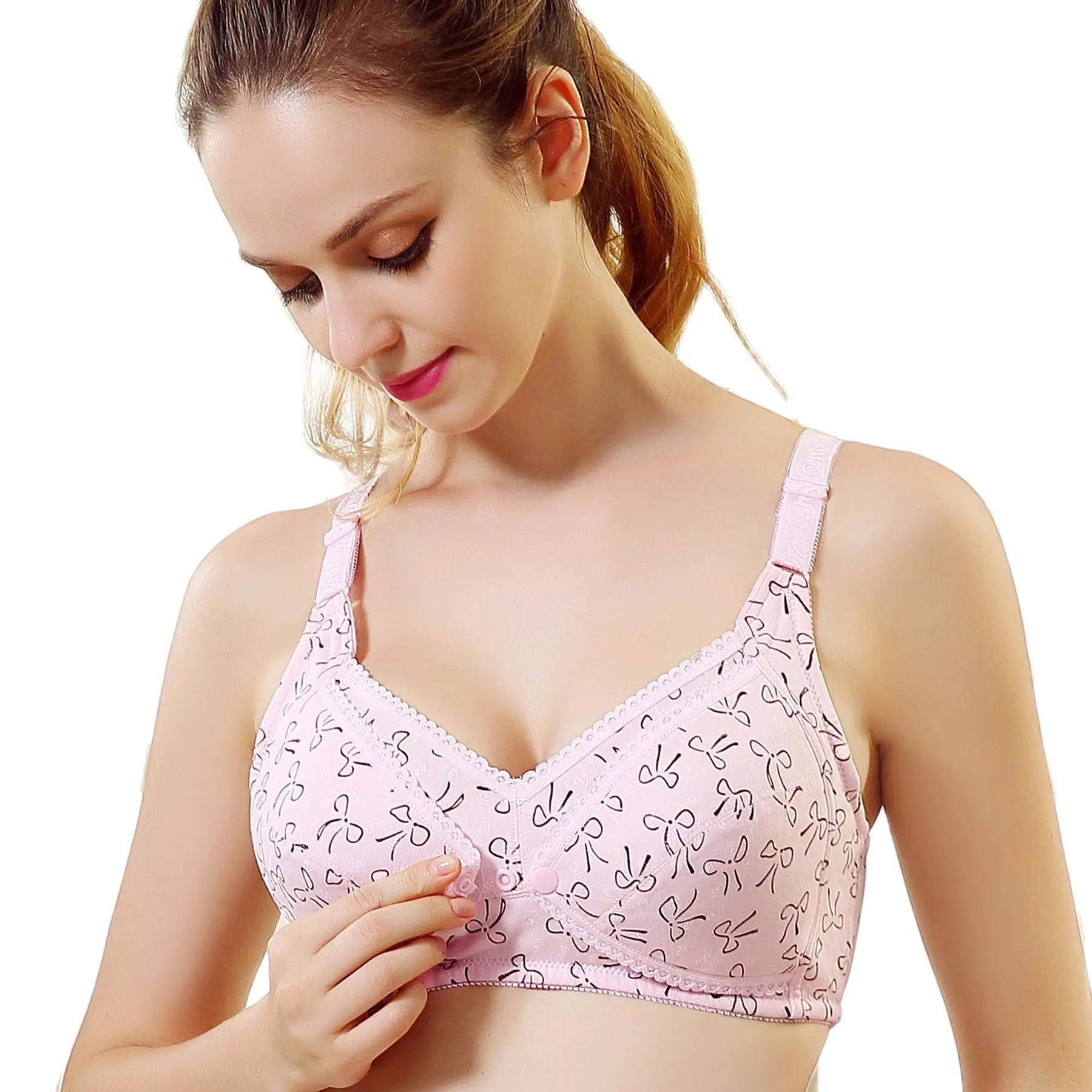 

Woman Hot Sale Wire Free Dot Three Quarters(3/4 Cup) 100% Cotton Bras Female Three Hook-and-eye Front Opening Button Bra