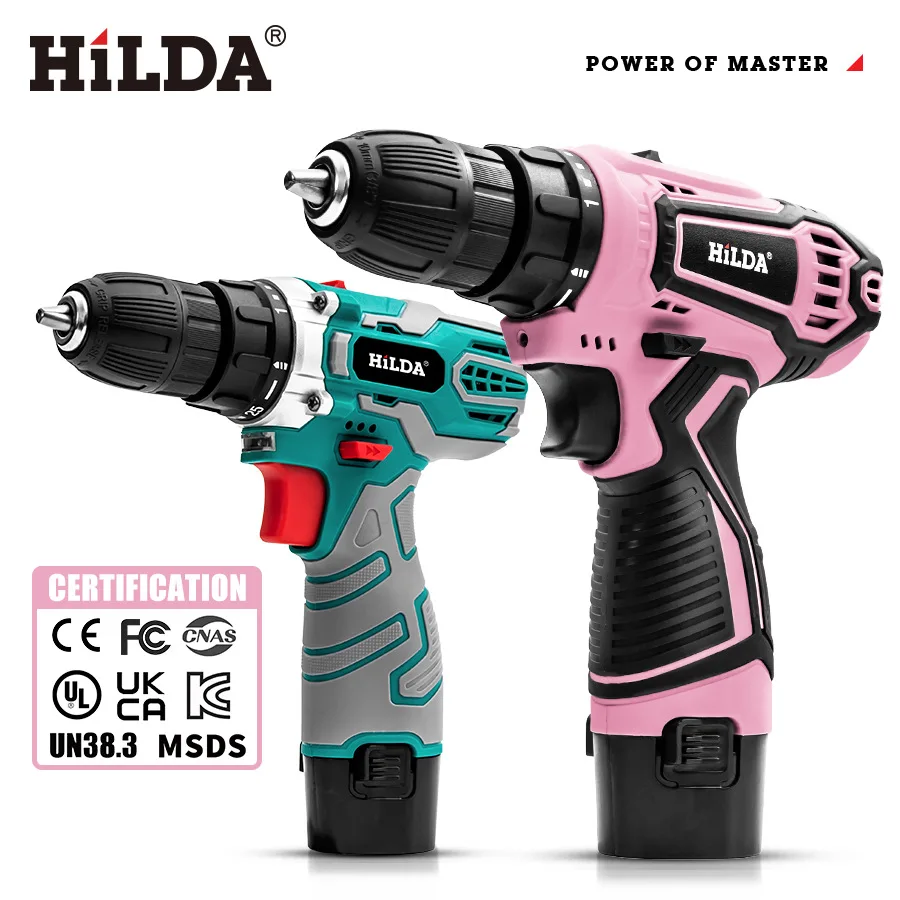 

HILDA charging percussion drill lithium battery 12 v flashlight gun drill electric screwdriver household hardware