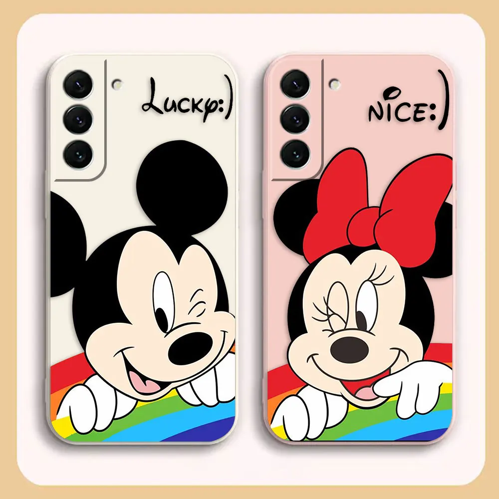 

Case For Samsung Galaxy S23 S21 S20 FE S11 S11E S10 S9 Ultra Plus 4G 5G Liquid silicone Case Anime Couple Mickey Mouse