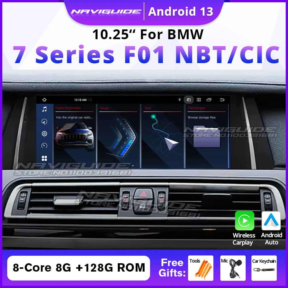 NAVIGUIDE 10 25-дюймовый автомобильный радиоприемник Android 14 для BMW 7 серии F01 2009-2017 CIC NBT