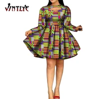 casual african dresses for women floral print short pleated dress dashiki women outfit summer lady african clothes wy10081