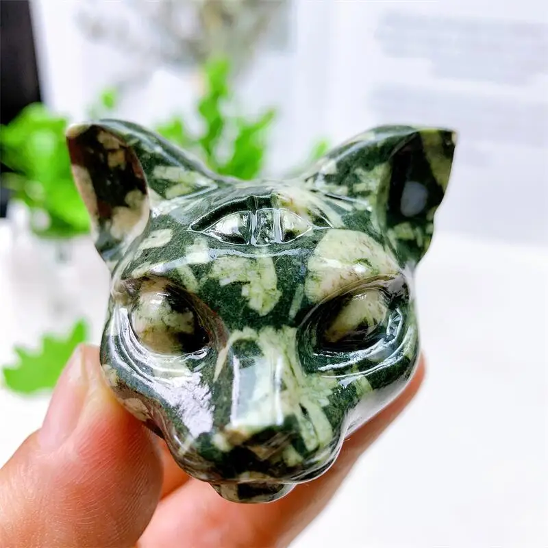 

5cm Natural Peony Stone Cat Head Crystal Carving Animal Healing Figurines Reiki Room Home Decoration Gift 1pcs