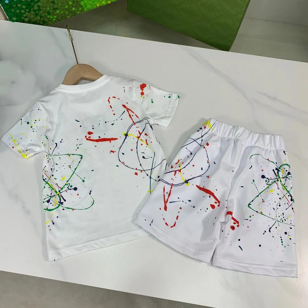 

2022 Summer White O-neck Colorful painted High Quality Children's Boys clothing set Wear 3 4 6 8 10 12 14Y