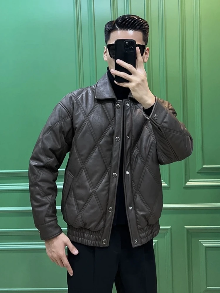 Кожаное пальто в стиле ретро мужская стеганая куртка новое высококачественное