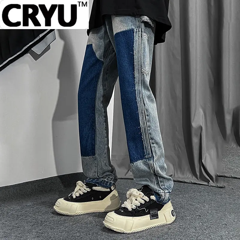 

CRYU 2023 Autumn Winter New American High Street Slim Men Jeans 2023 Contrast Color Darkwear Male Trousers Vintage 9A5952