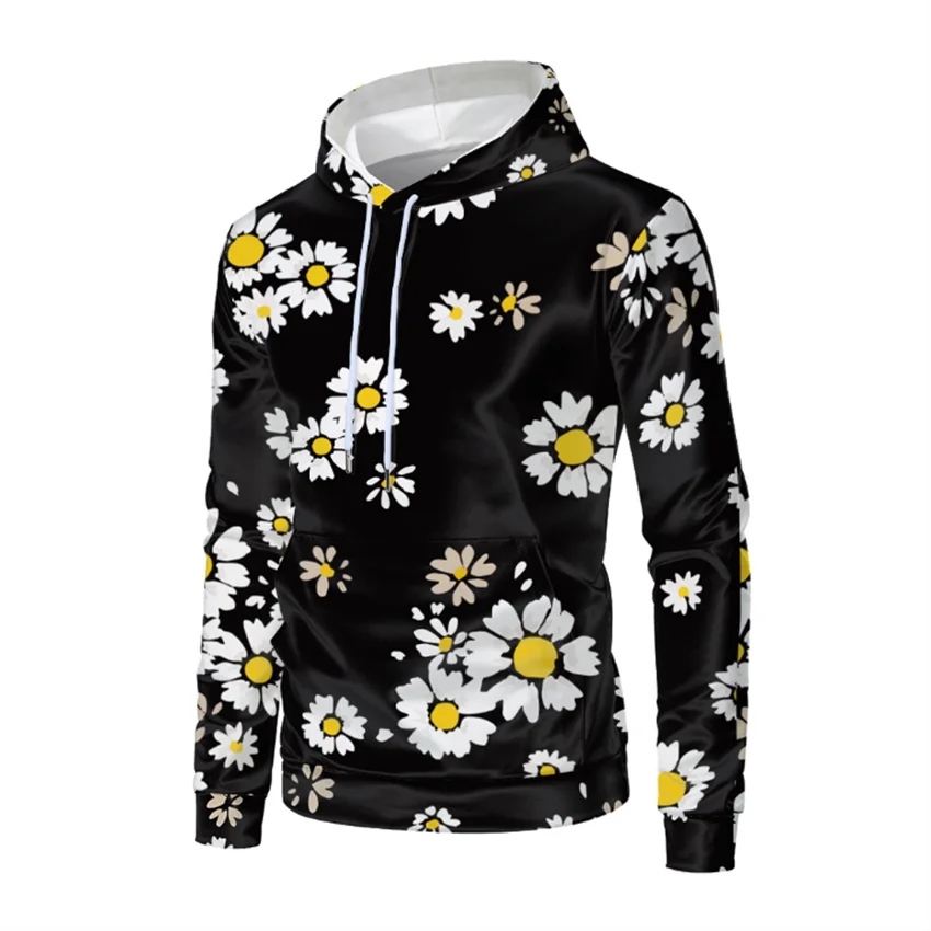 

Europe and the United States fashion men autumn without inner tank 3D printed small chrysanthemum hoodie men and women versatile