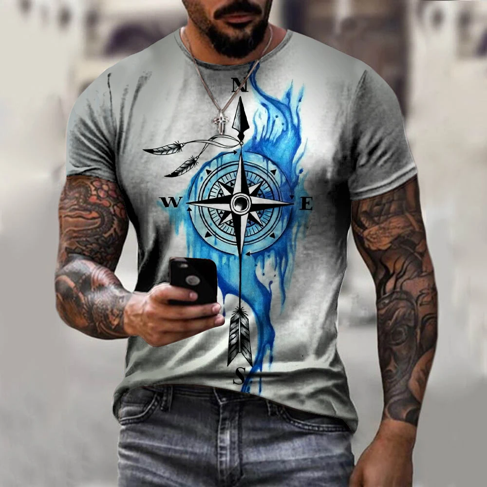 

Clock 3D Print T Shirt Compass Pattern Short Sleeves Summer Fashion Casual Male Clothes Breathable O Neck Sports Tees Tops