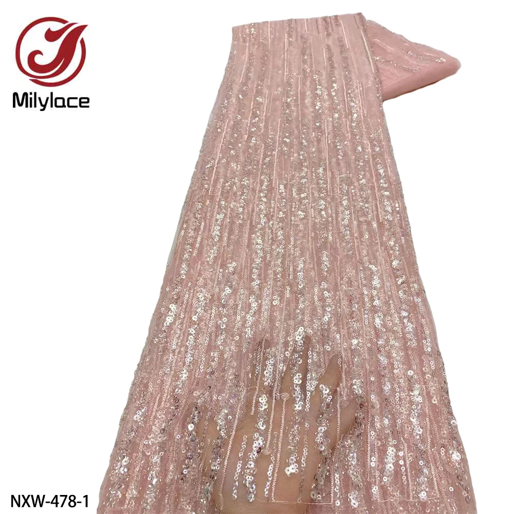 

Hot Sale Africa Lace Fabric High Quality French Tulle Lace Fabric Handmade Sequins Embroidered Lace Fabric for Dress NXW-478