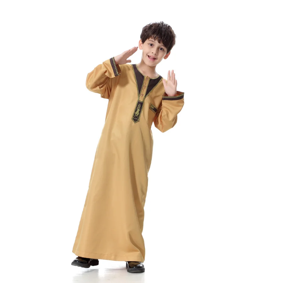 Abaya Dubai Long Robe Boys Turkey Ramadan Embroidery Patchwork Jilbab Khimar Muslim Clothes Kaftan Moroccan Islam Hijab Abayas