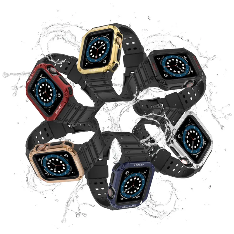 Ремешок и чехол для Apple Watch series 7 Band 45 мм с бампером прочные мужские ремешки