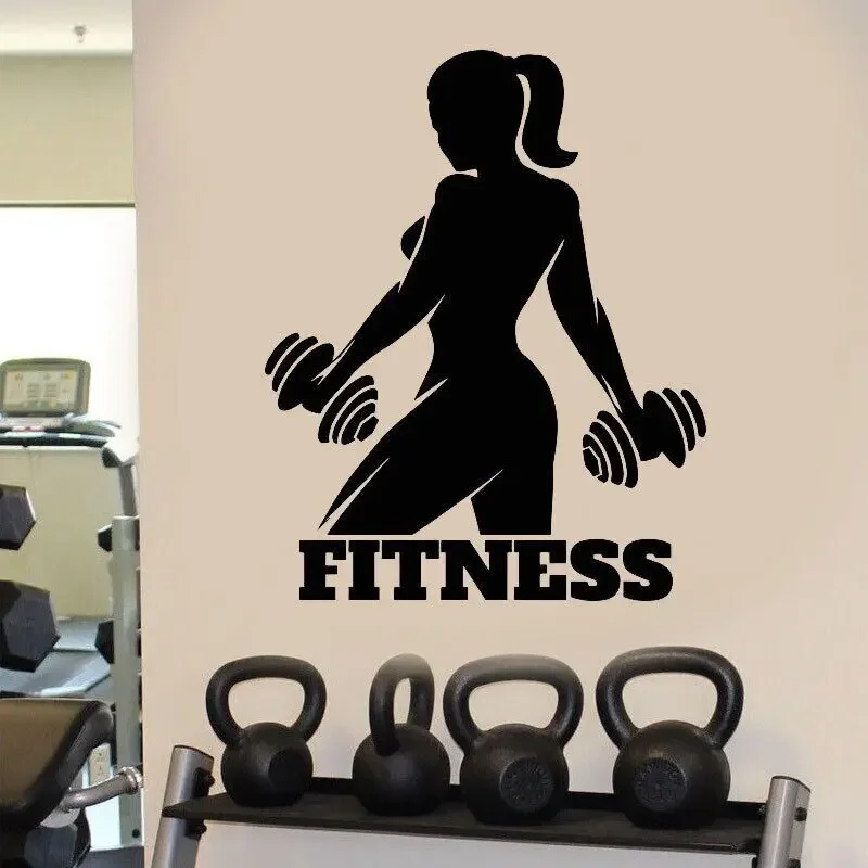 Тренажерный зал фитнес девушка стикер на стену виниловый домашний декор