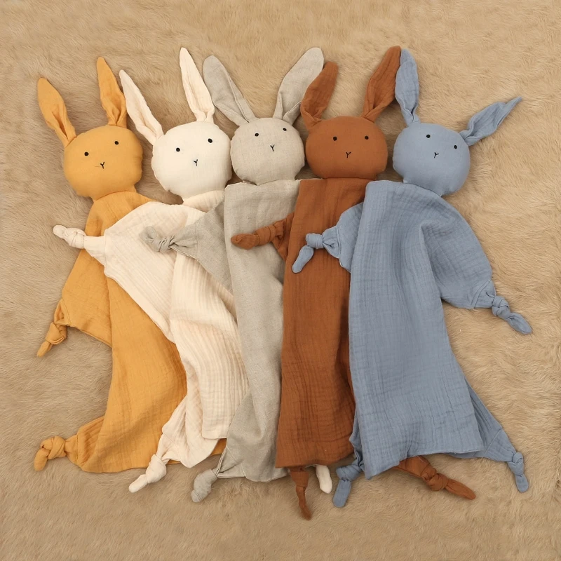 

Soft Cotton Muslin Baby Bib Stuffed Rabbit Newborn Appease Towel Security Blanket Baby Sleeping Cuddling Towel