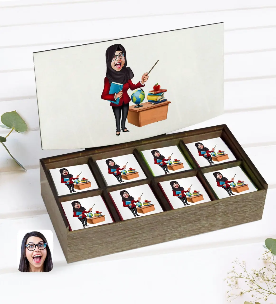 

Personalized Women 'S Veil Teacher Karikatürlü In Wooden Box 24'lü If You Would Chocolate Gift Seti-1